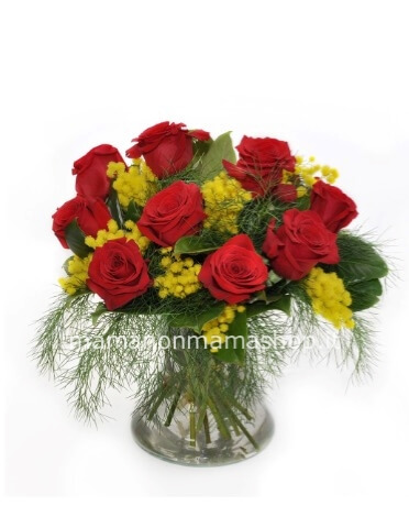 Bouquet di rose rosse e mimosa small